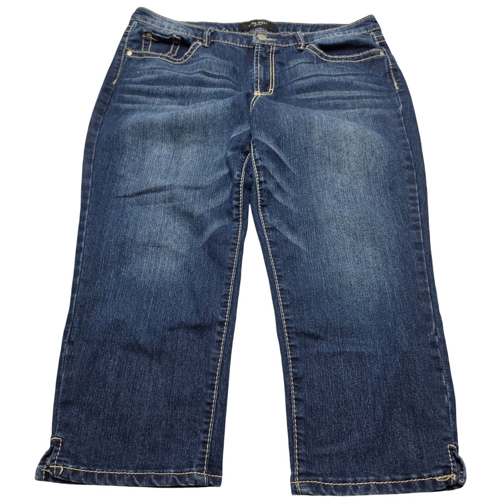 Nine West Jeans Women 14 Blue Gramercy Crop Embroidered Pocket Denim Capris